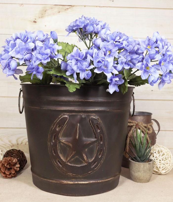 ebros gift Rustic Western Star With Horseshoe Old Fashioned Bucket Vase Or Waste Bin 11"Dia