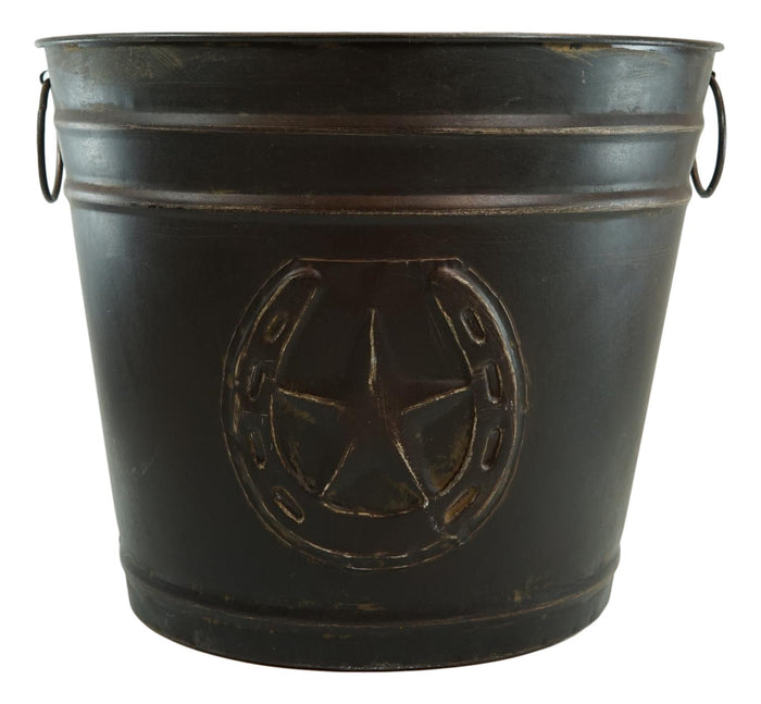 Ebros Gift Rustic Western Star With Lucky Horseshoe Old Fashioned Bucket Vase Or Waste Bin