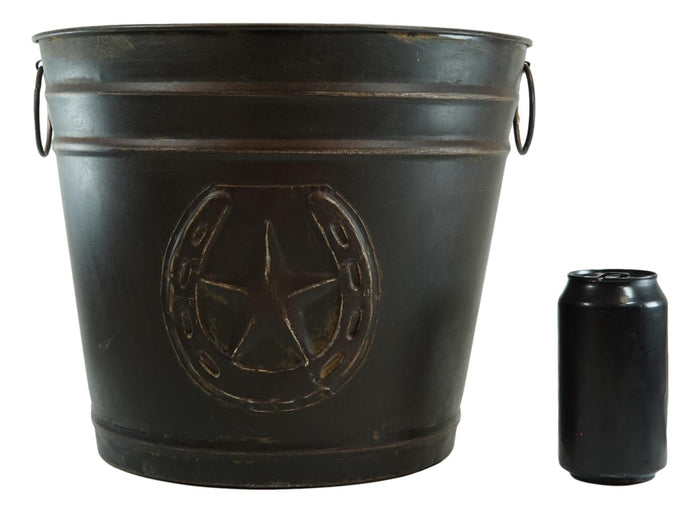 Ebros Gift Rustic Western Star With Lucky Horseshoe Old Fashioned Bucket Vase Or Waste Bin