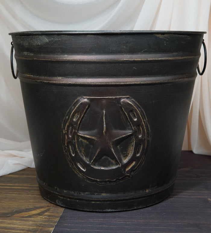 ebros gift Rustic Western Star With Lucky Horseshoe Old Fashioned Bucket Vase Or Waste Bin