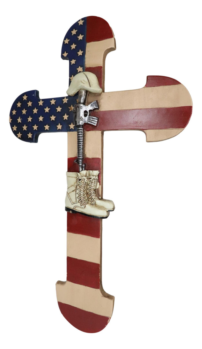 Ebros Gift Rustic Western Stars USA Flag Fallen Soldier Boot Rifle Helmet Wall Cross Decor