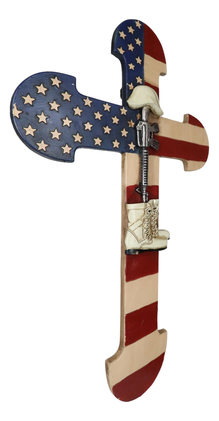 Ebros Gift Rustic Western Stars USA Flag Fallen Soldier Boot Rifle Helmet Wall Cross Decor