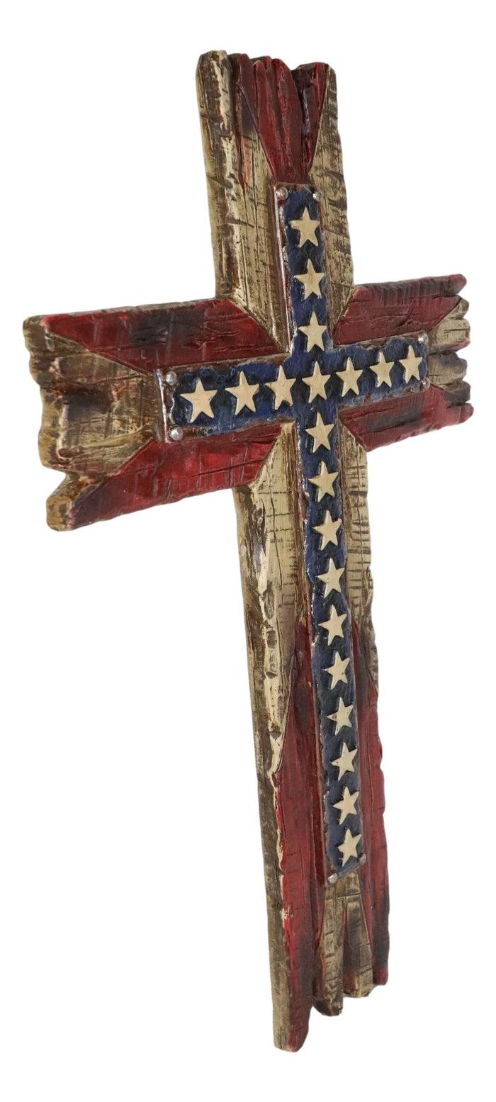 Ebros Gift Rustic Western Stars USA Flag Patriotic American Faux Distressed Wood Wall Cross