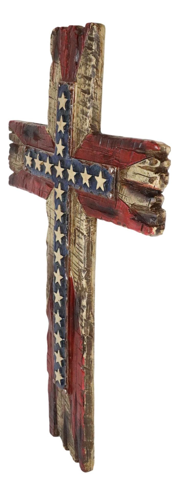 Ebros Gift Rustic Western Stars USA Flag Patriotic American Faux Distressed Wood Wall Cross