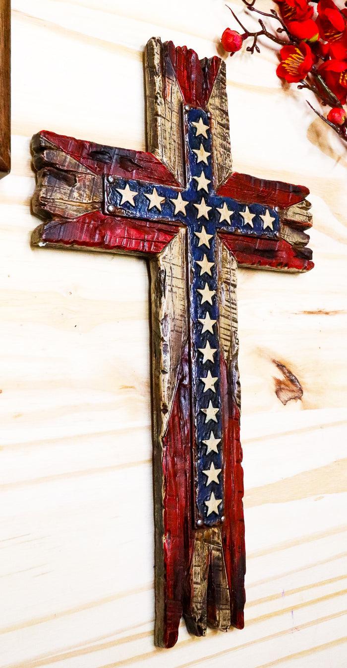 ebros gift Rustic Western Stars USA Flag Patriotic American Faux Distressed Wood Wall Cross