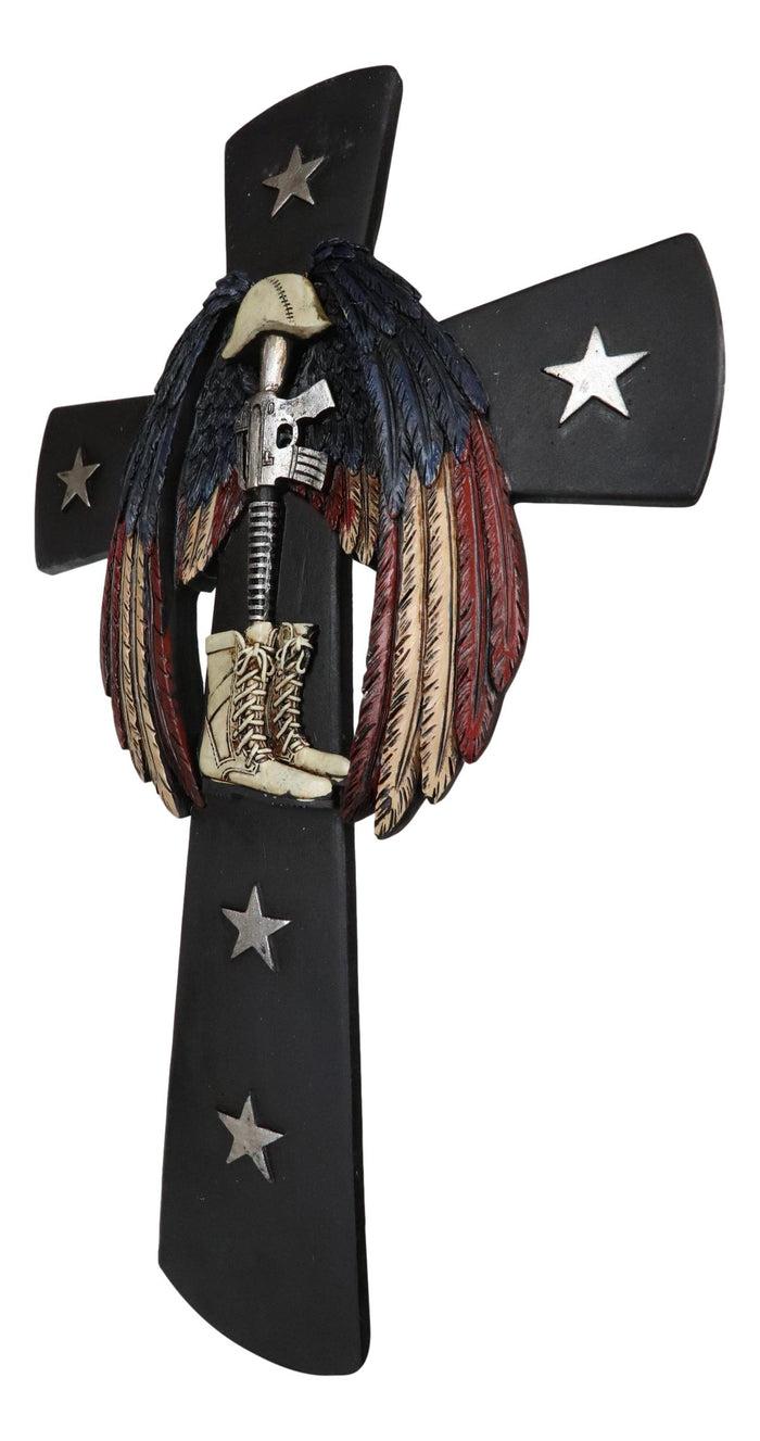 Ebros Gift Rustic Western Stars USA Flag Wings Fallen Soldier Boot Rifle Helmet Wall Cross