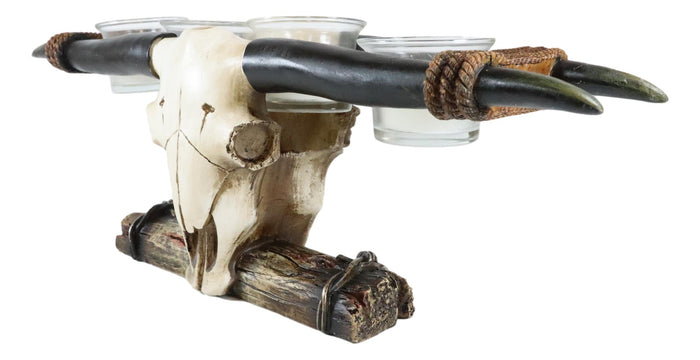 Ebros Gift Rustic Western Steer Bull Cow Skull Decorative 4 Votives Candle Holder Figurine