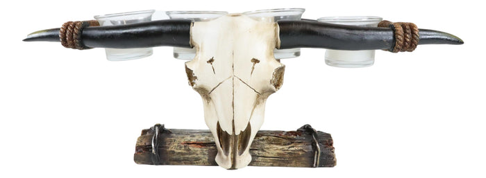 Ebros Gift Rustic Western Steer Bull Cow Skull Decorative 4 Votives Candle Holder Figurine