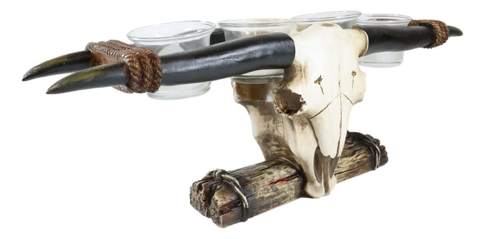 Ebros Gift Rustic Western Steer Bull Cow Skull Decorative 4 Votives Candle Holder Figurine