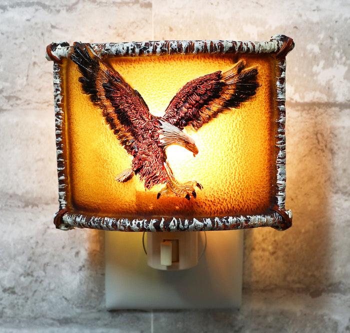 ebros gift Rustic Western Swooping Bald Eagle Bird Faux Birchwood Wall Plug In Night Lights