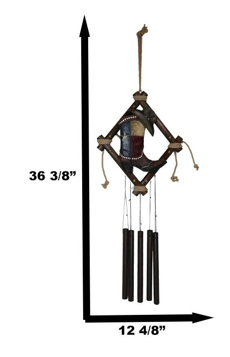 Ebros Gift Rustic Western Texas Cowboy Boot And Hat Faux Leather Decorative Wind Chime