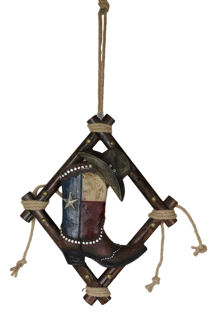 Ebros Gift Rustic Western Texas Cowboy Boot And Hat Faux Leather Decorative Wind Chime