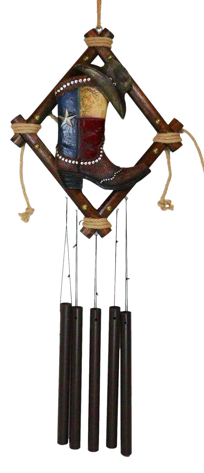ebros gift Rustic Western Texas Cowboy Boot And Hat Faux Leather Decorative Wind Chime