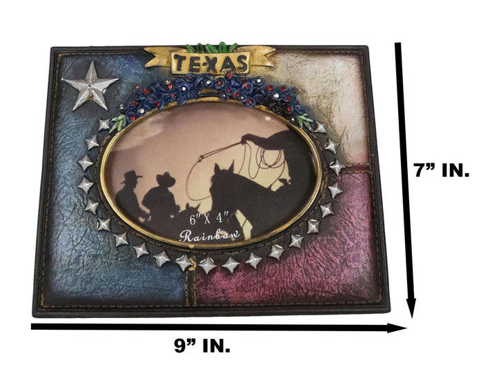Ebros Gift Rustic Western Texas State Flag Bluebonnets Lone Stars 4X6 Picture Photo Frame