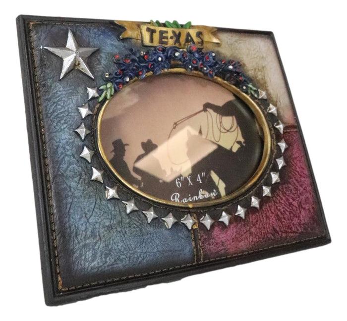 Ebros Gift Rustic Western Texas State Flag Bluebonnets Lone Stars 4X6 Picture Photo Frame