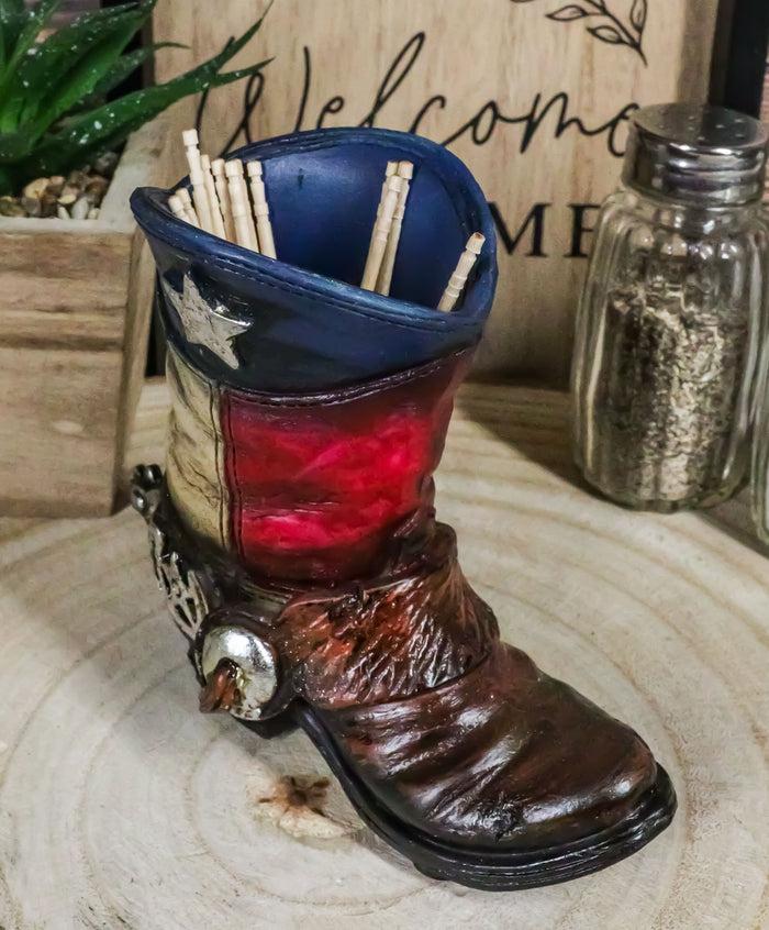 ebros gift Rustic Western Texas State Flag Fancy Cowboy Boot With Spur Toothpick Holder