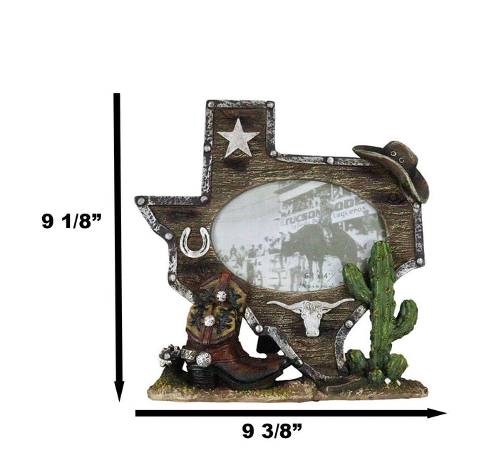 Ebros Gift Rustic Western Texas State Map Cowboy Boot Longhorn Cactus Picture Frame 4"X6"