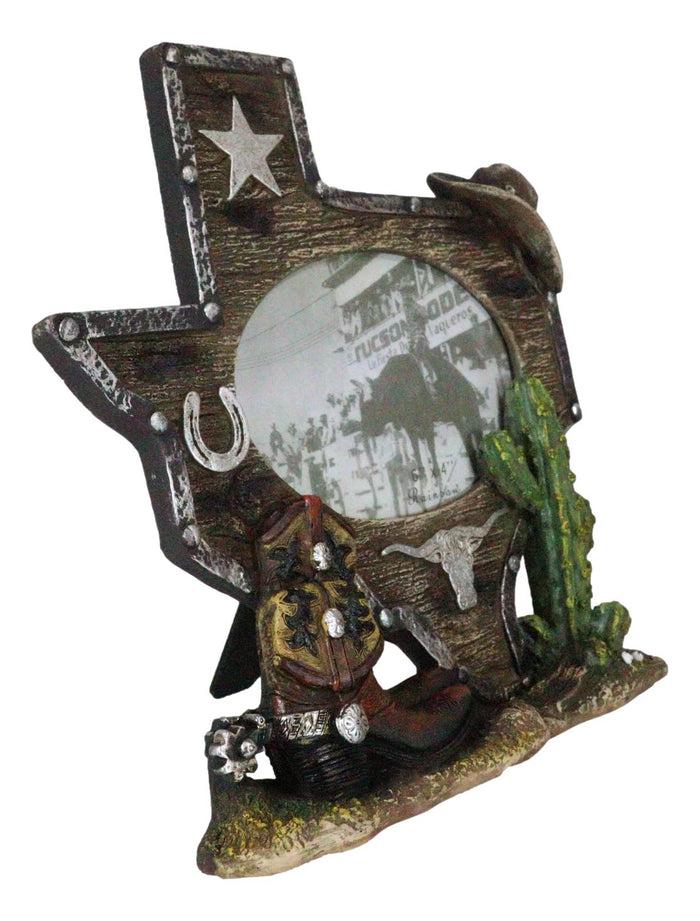 Ebros Gift Rustic Western Texas State Map Cowboy Boot Longhorn Cactus Picture Frame 4"X6"