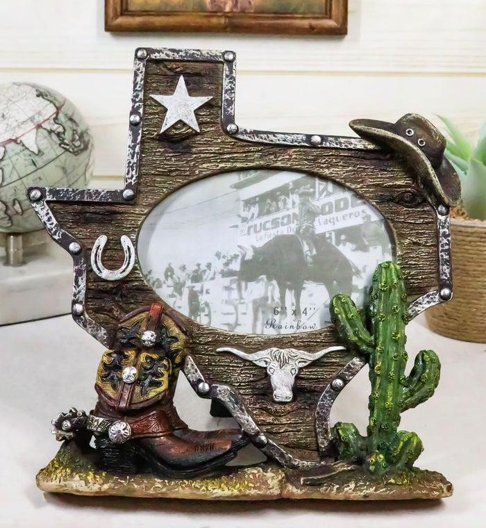 ebros gift Rustic Western Texas State Map Cowboy Boot Longhorn Cactus Picture Frame 4"X6"