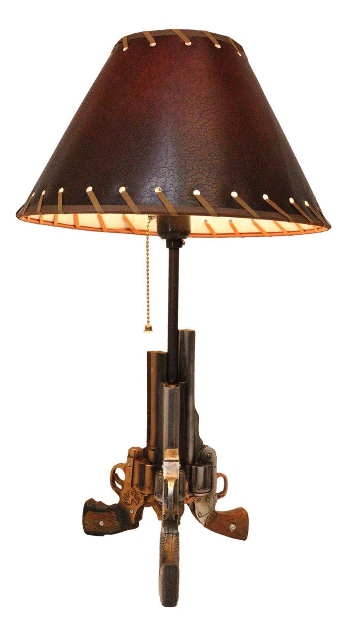 Ebros Gift Rustic Western Texas Triple Six Shooter Gun Pistols Desktop Bedside Table Lamp