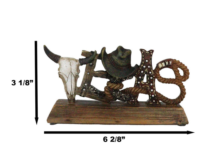 Ebros Gift Rustic Western Texas Word Art Cow Skull Cowboy Hat Ropes Horseshoe Desk Plaque