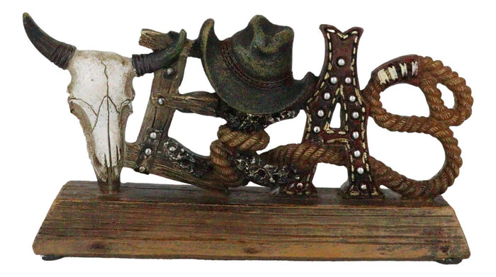 Ebros Gift Rustic Western Texas Word Art Cow Skull Cowboy Hat Ropes Horseshoe Desk Plaque