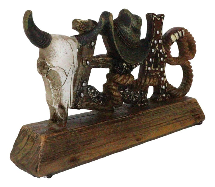 Ebros Gift Rustic Western Texas Word Art Cow Skull Cowboy Hat Ropes Horseshoe Desk Plaque