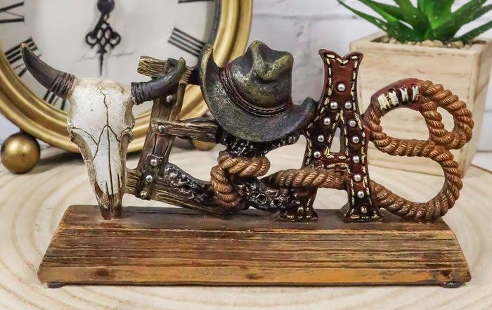 ebros gift Rustic Western Texas Word Art Cow Skull Cowboy Hat Ropes Horseshoe Desk Plaque