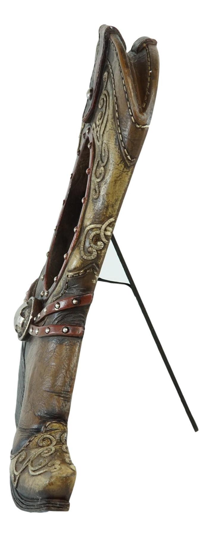 Ebros Gift Rustic Western Tooled Leather Cowboy Boot Desktop Easel Photo Frame For 3.5"X5"