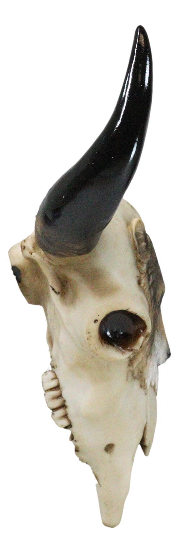 Ebros Gift Rustic Western Tribal Buffalo Bull Cow Skull With Gray Wolf Carving Wall Decor