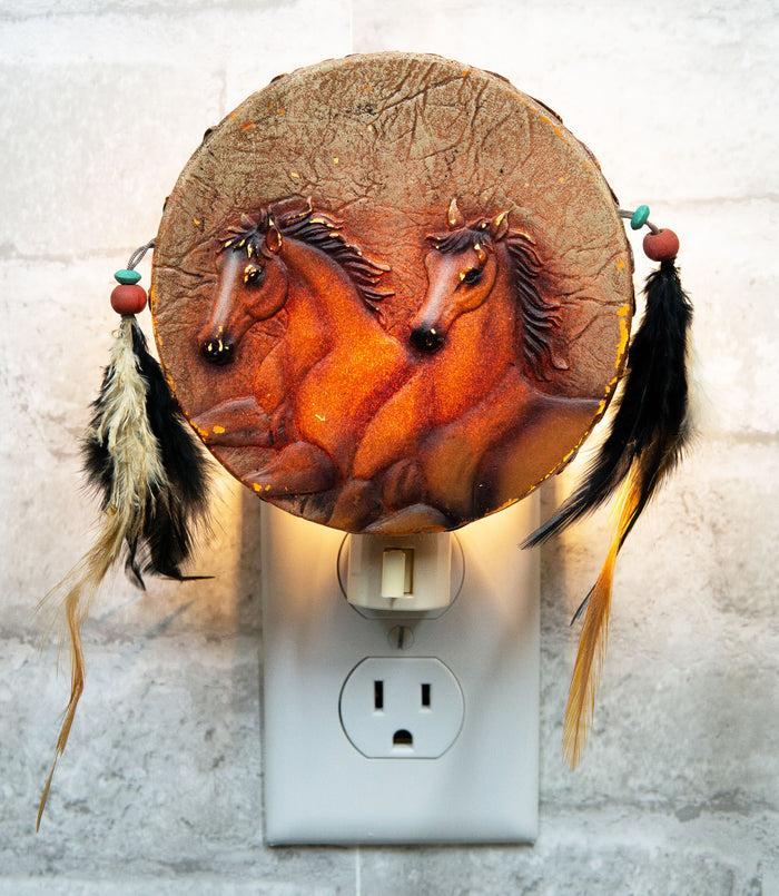 ebros gift Rustic Western Tribal Indian 2 Running Horses Dreamcatcher Plug In Night Light