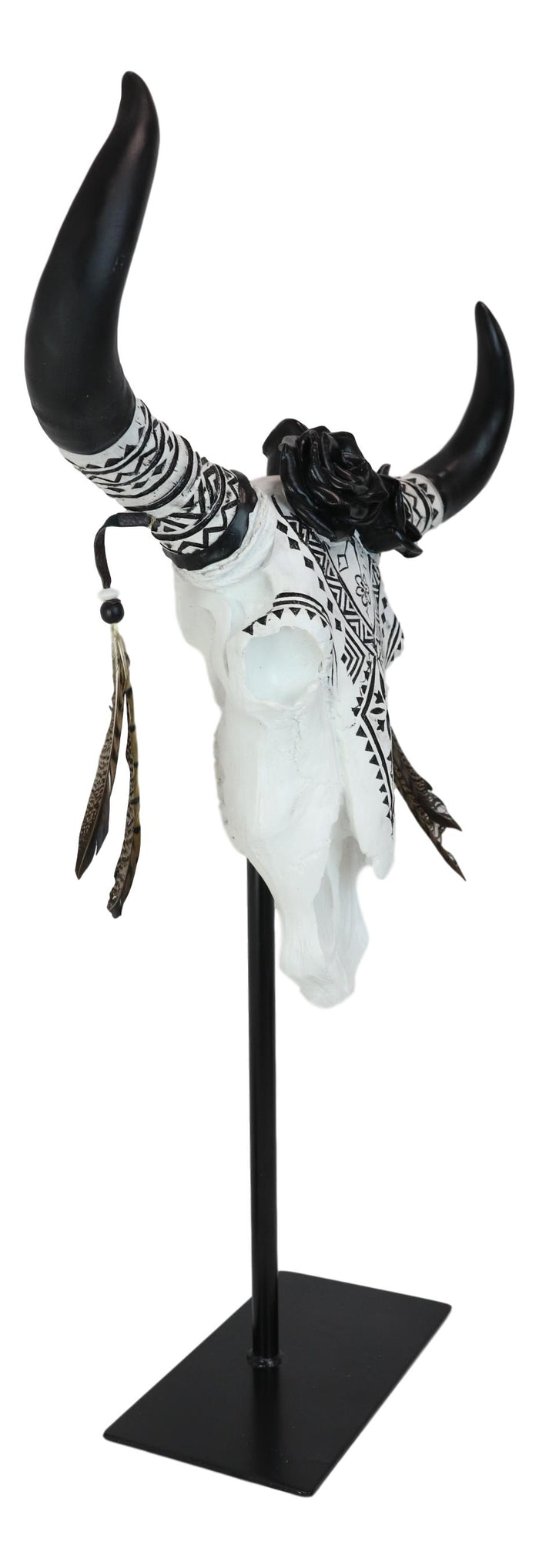 Ebros Gift Rustic Western Tribal Tattoo Black Roses Longhorn Cow Skull Desktop Plaque