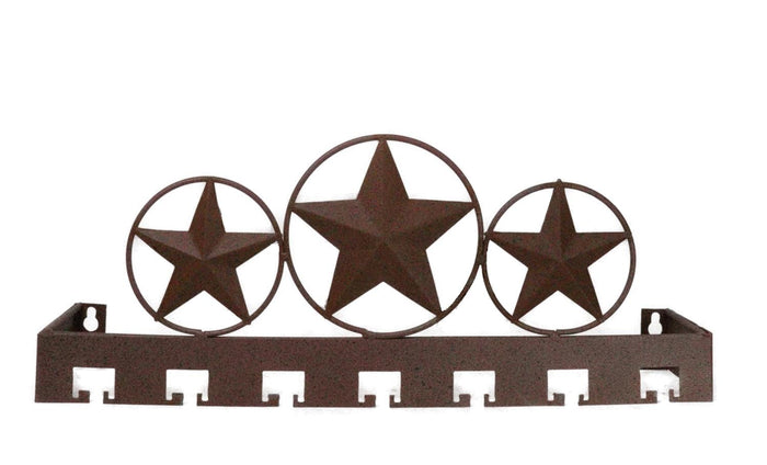 Ebros Gift Rustic Western Triple Lone Star Circles Metal Wall Key Hooks Decor Plaque