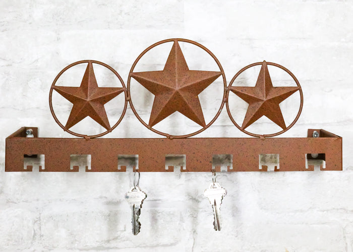 ebros gift Rustic Western Triple Lone Star Circles Metal Wall Key Hooks Decor Plaque