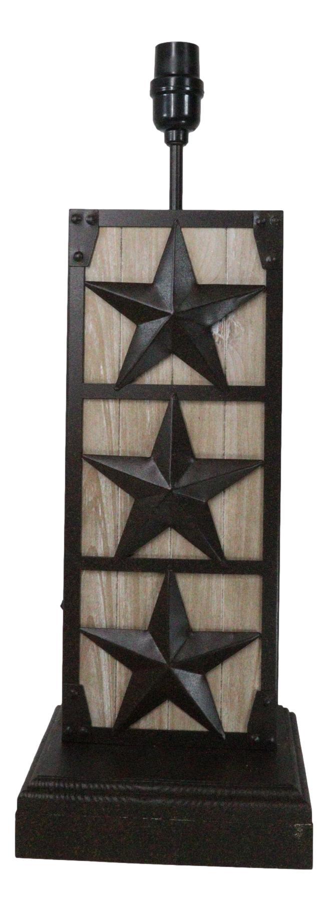 Ebros Gift Rustic Western Triple Lone Stars Wood And Metal Bedside Desktop Table Lamp