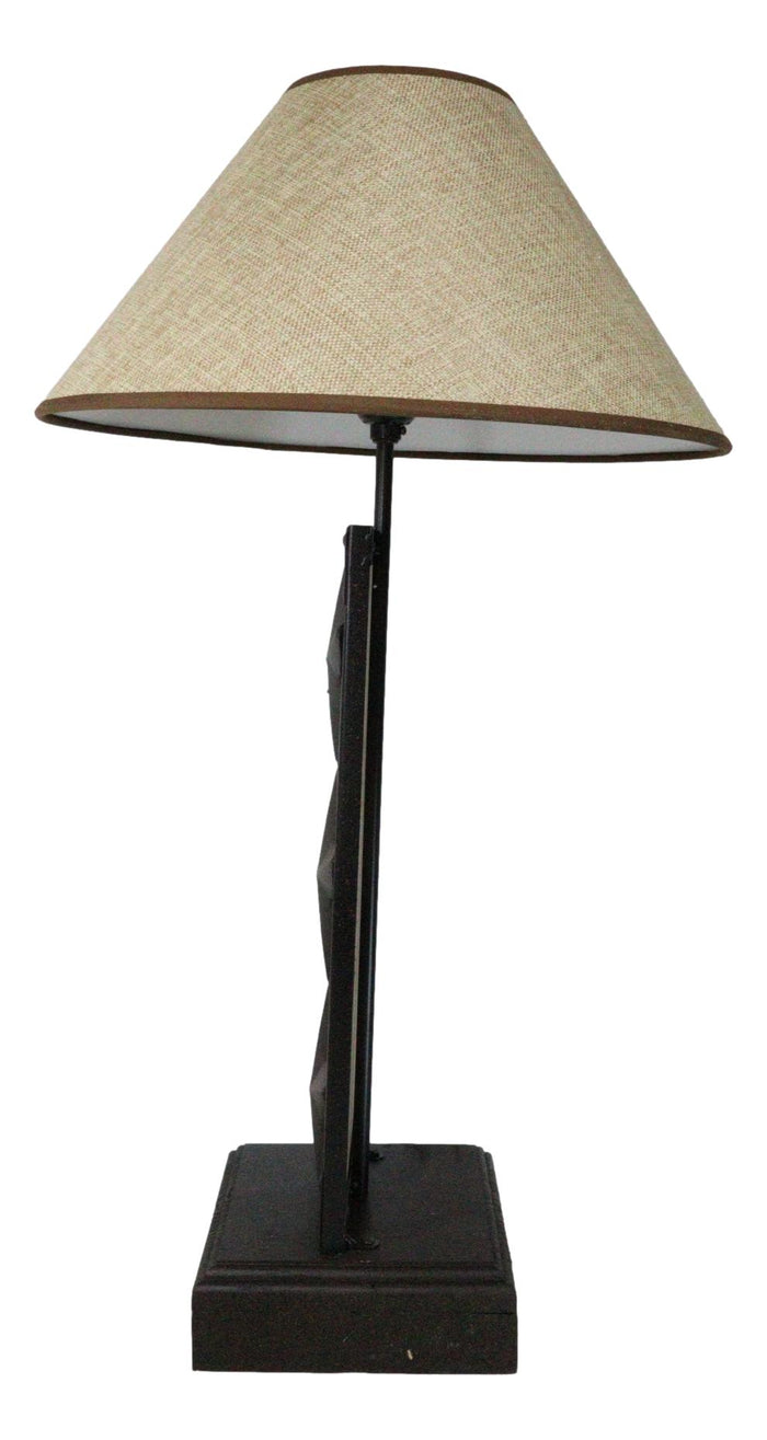 Ebros Gift Rustic Western Triple Lone Stars Wood And Metal Bedside Desktop Table Lamp