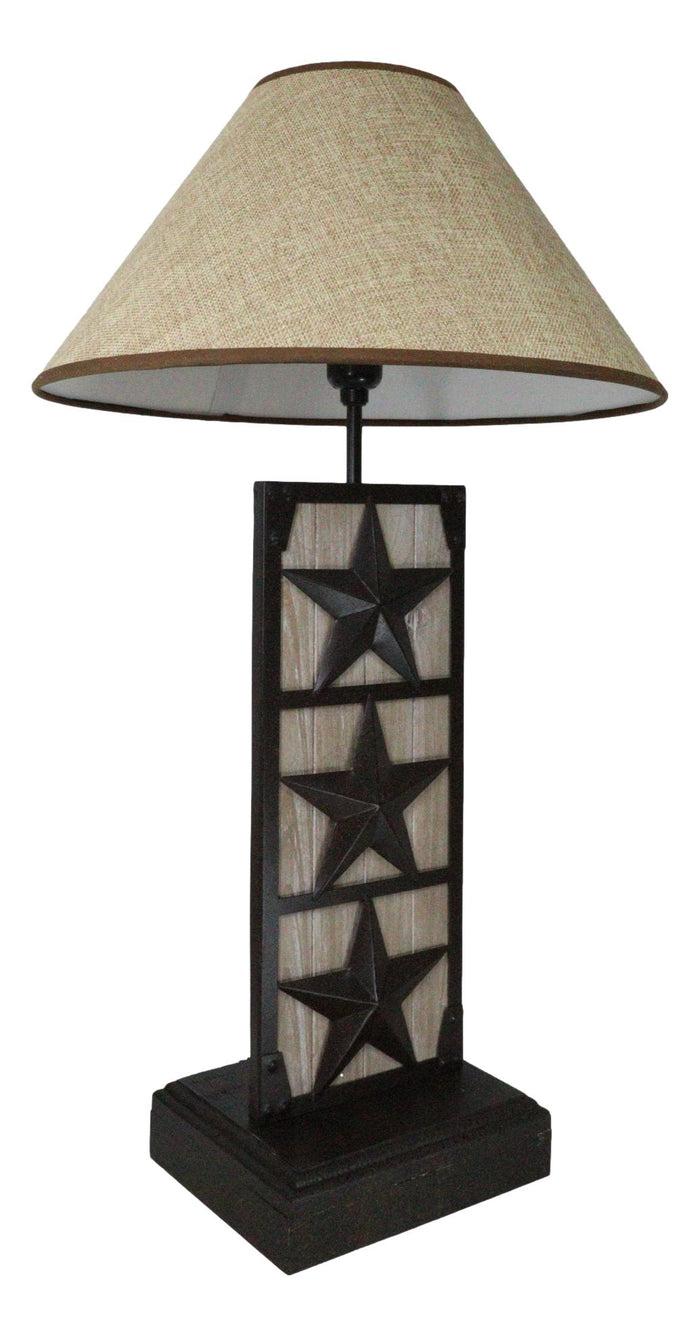 Ebros Gift Rustic Western Triple Lone Stars Wood And Metal Bedside Desktop Table Lamp