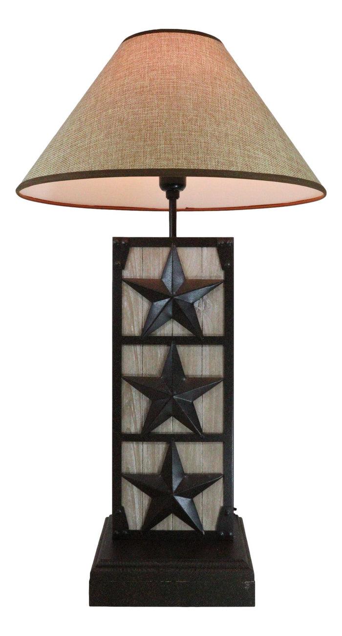 ebros gift Rustic Western Triple Lone Stars Wood And Metal Bedside Desktop Table Lamp