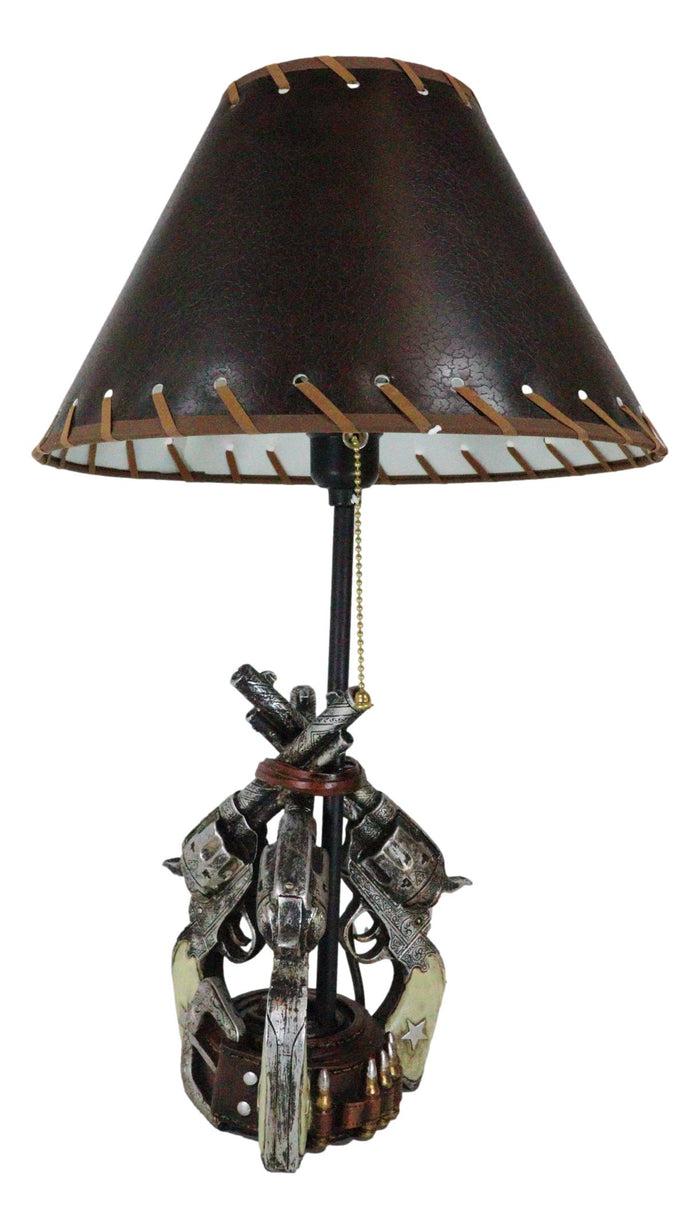 Ebros Gift Rustic Western Triple Six Shooter Revolver Gun Pistols Cowboy Buckle Table Lamp