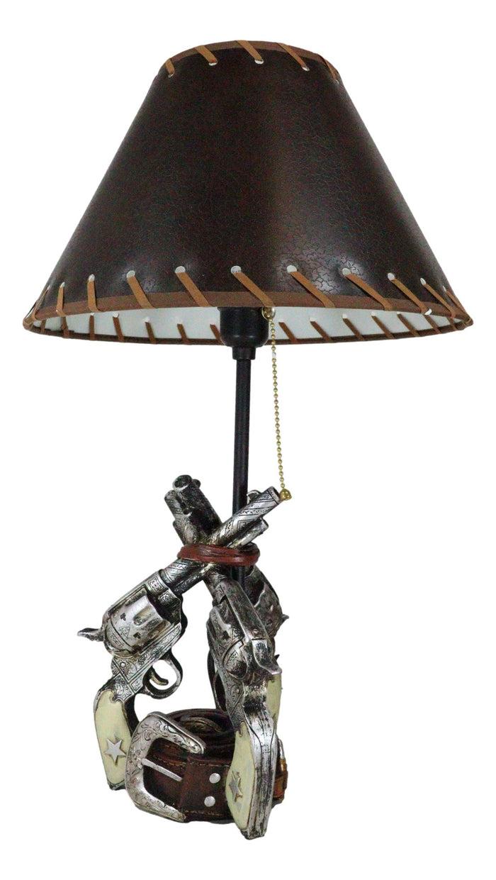 Ebros Gift Rustic Western Triple Six Shooter Revolver Gun Pistols Cowboy Buckle Table Lamp