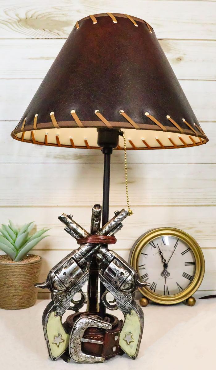 ebros gift Rustic Western Triple Six Shooter Revolver Gun Pistols Cowboy Buckle Table Lamp