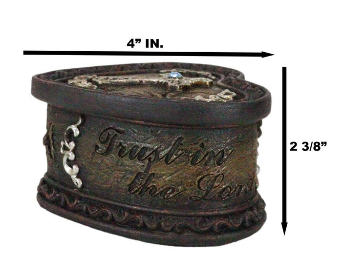 Ebros Gift Rustic Western Trust In The Lord Scroll Cross Heart Shaped Jewelry Trinket Box