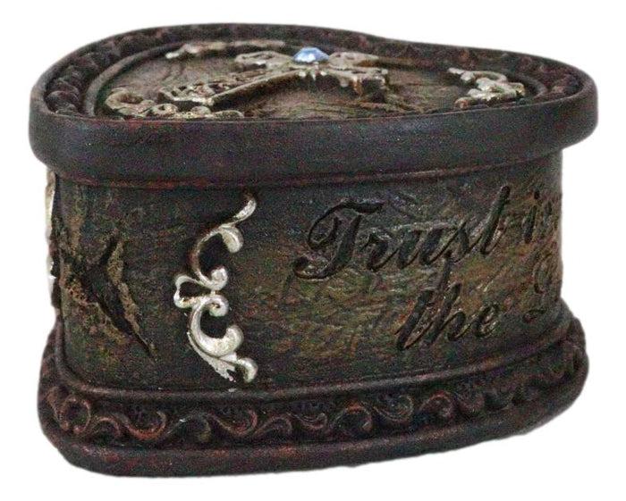 Ebros Gift Rustic Western Trust In The Lord Scroll Cross Heart Shaped Jewelry Trinket Box