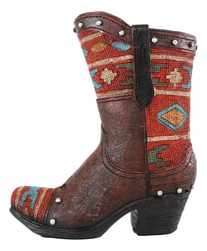 Ebros Gift Rustic Western Turquoise Aztec Geometry Patterns Cowboy Boot Piggy Money Bank