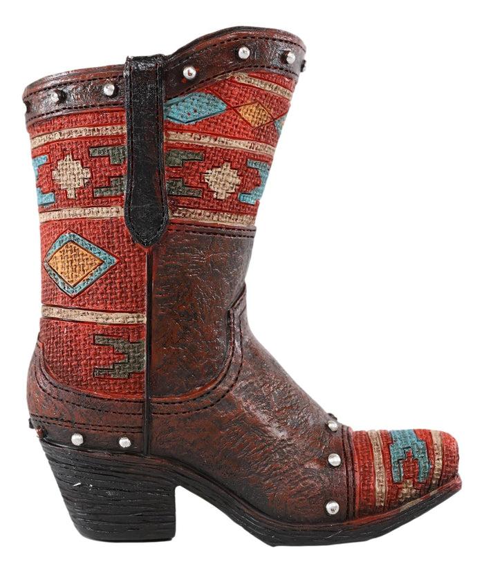 Ebros Gift Rustic Western Turquoise Aztec Geometry Patterns Cowboy Boot Piggy Money Bank