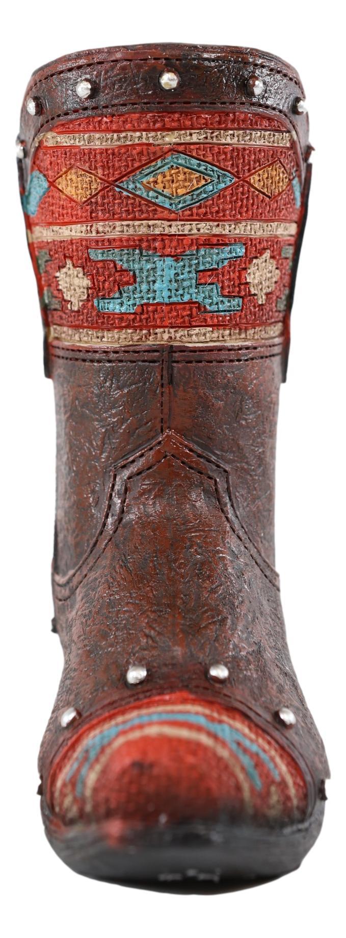 Ebros Gift Rustic Western Turquoise Aztec Geometry Patterns Cowboy Boot Piggy Money Bank