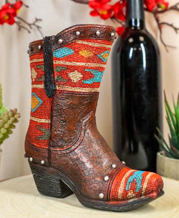 ebros gift Rustic Western Turquoise Aztec Geometry Patterns Cowboy Boot Piggy Money Bank