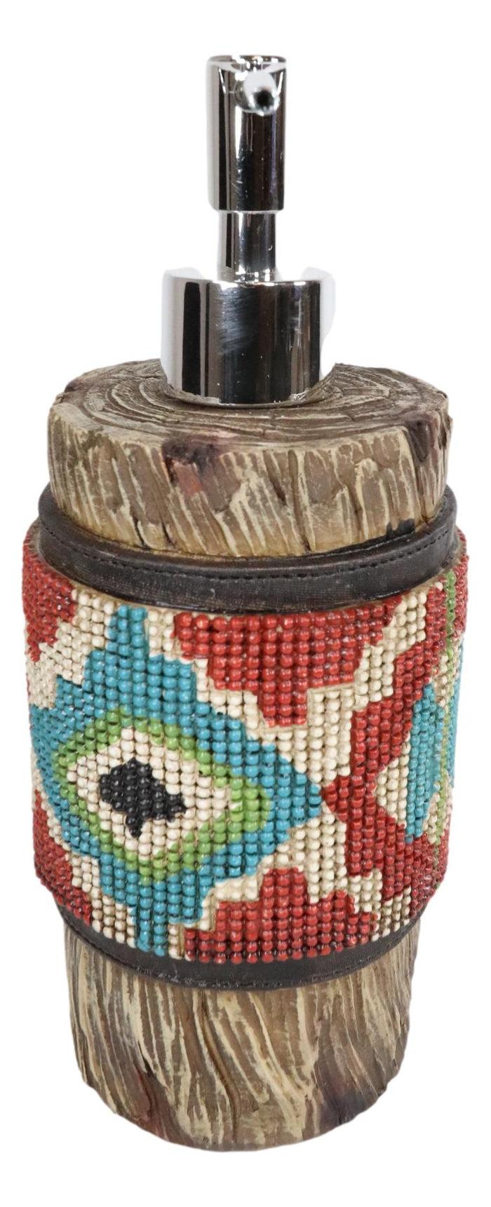 Ebros Gift Rustic Western Turquoise Aztec Pattern Faux Wood Liquid Soap Pump Dispenser