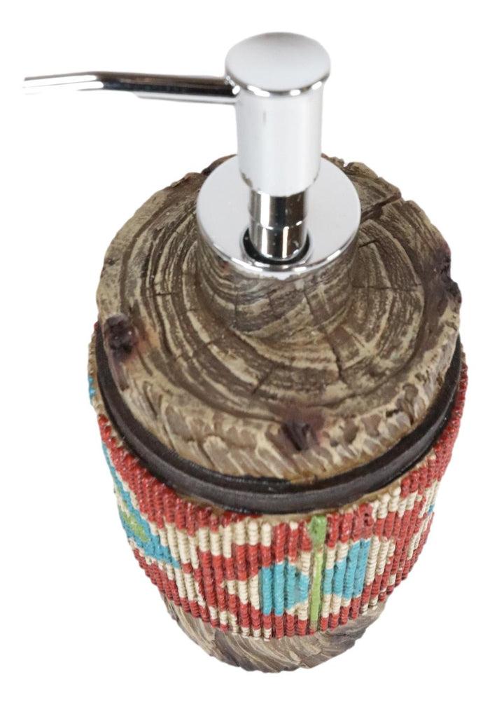 Ebros Gift Rustic Western Turquoise Aztec Pattern Faux Wood Liquid Soap Pump Dispenser