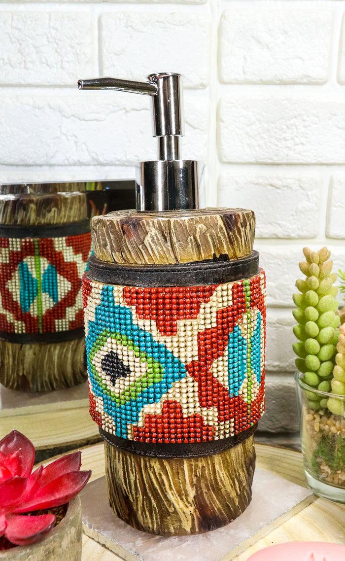 ebros gift Rustic Western Turquoise Aztec Pattern Faux Wood Liquid Soap Pump Dispenser